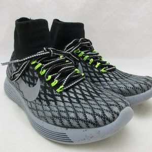 Nike Lunarepic Flyknit Shield Running Shoes Women's Size 7.5 Silver and Black